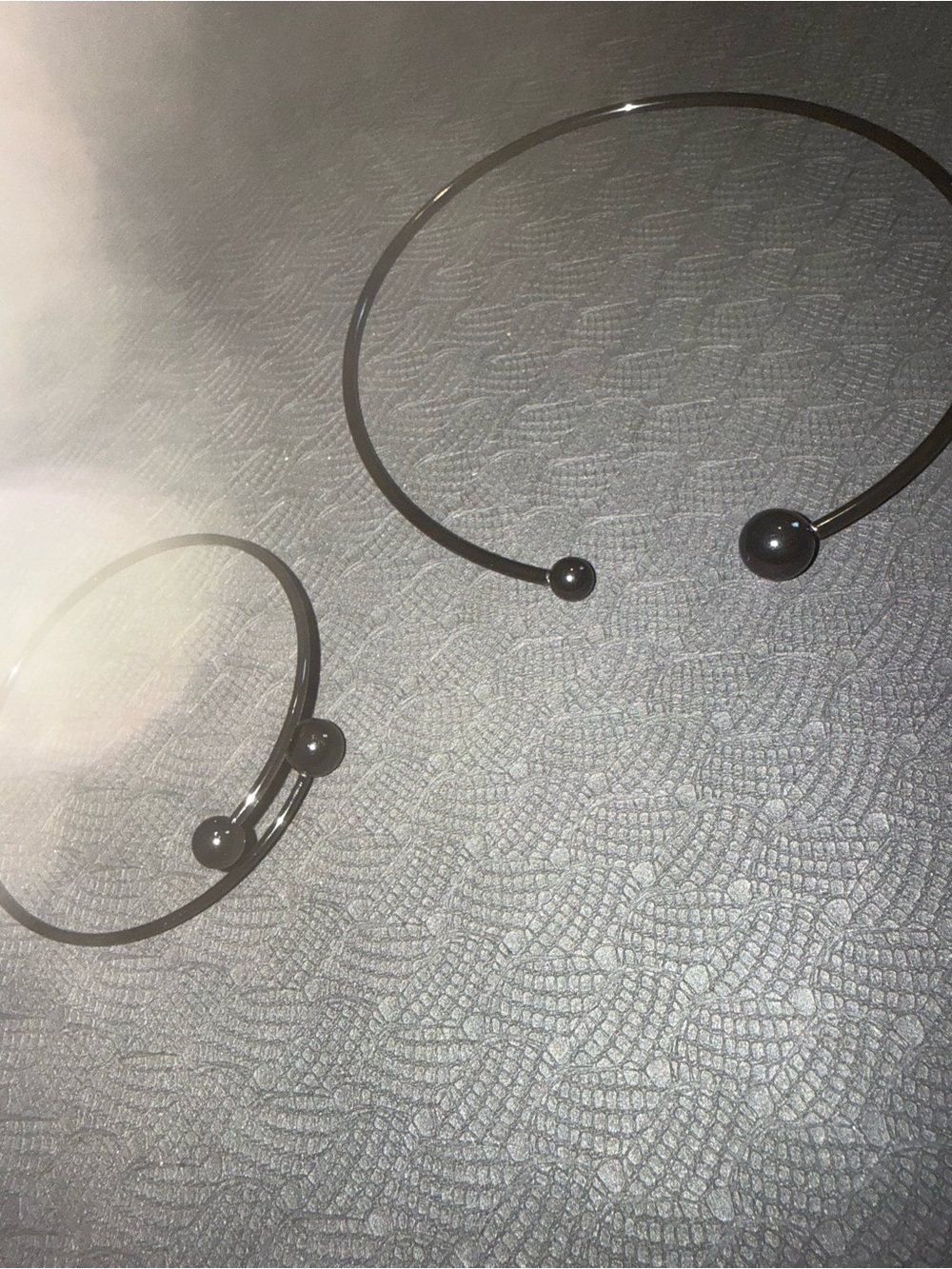 Black Open-Ended Collar Necklace Bracelet set with Sphere Accents 15